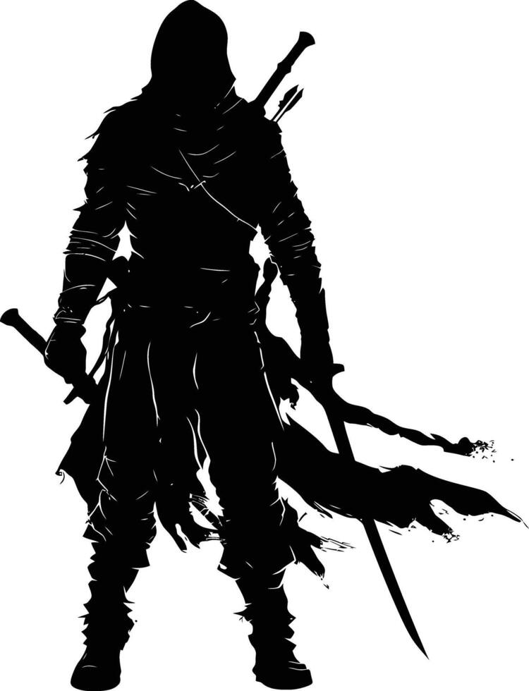 AI generated Silhouette assassin full body black color only vector