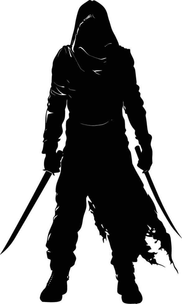 AI generated Silhouette assassin full body black color only vector