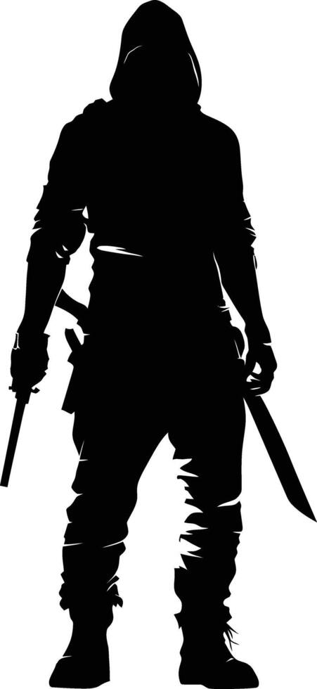 AI generated Silhouette assassin full body black color only vector