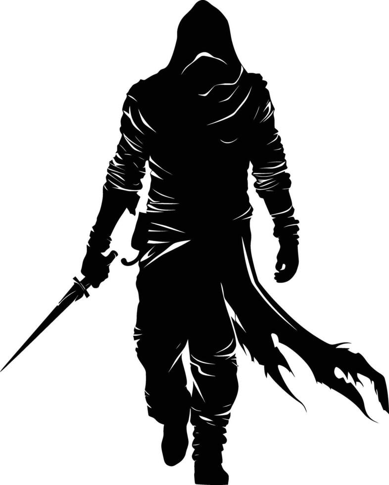 AI generated Silhouette assassin full body black color only vector