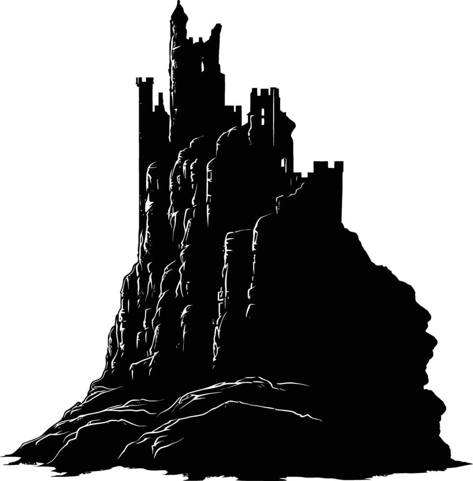 AI generated Silhouette rock castle full body black color only vector