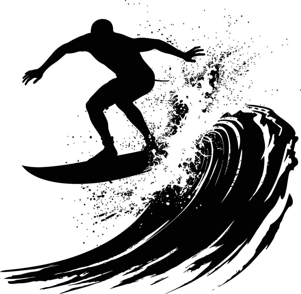 AI generated Silhouette surf on the wave at the beach black color only vector