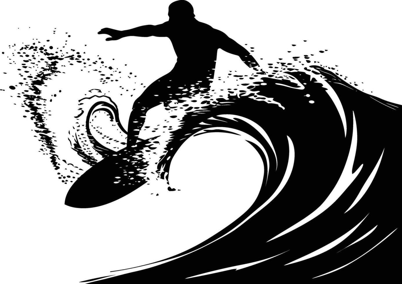 AI generated Silhouette surf on the wave at the beach black color only vector