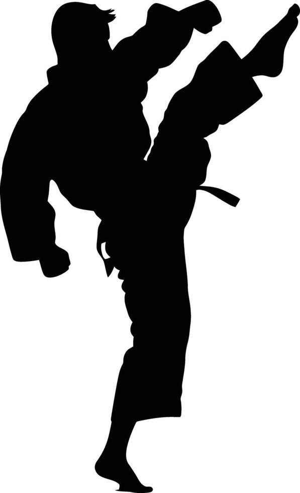 AI generated Silhouette tae kwon do or karate kick full body black color only vector