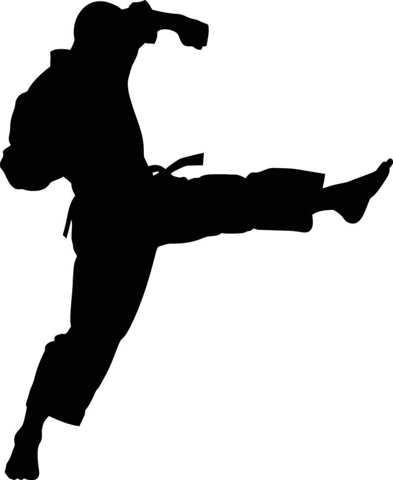 ai generado silueta tae kwon hacer o kárate patada lleno cuerpo negro color solamente vector