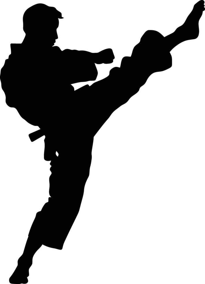 AI generated Silhouette tae kwon do or karate kick full body black color only vector