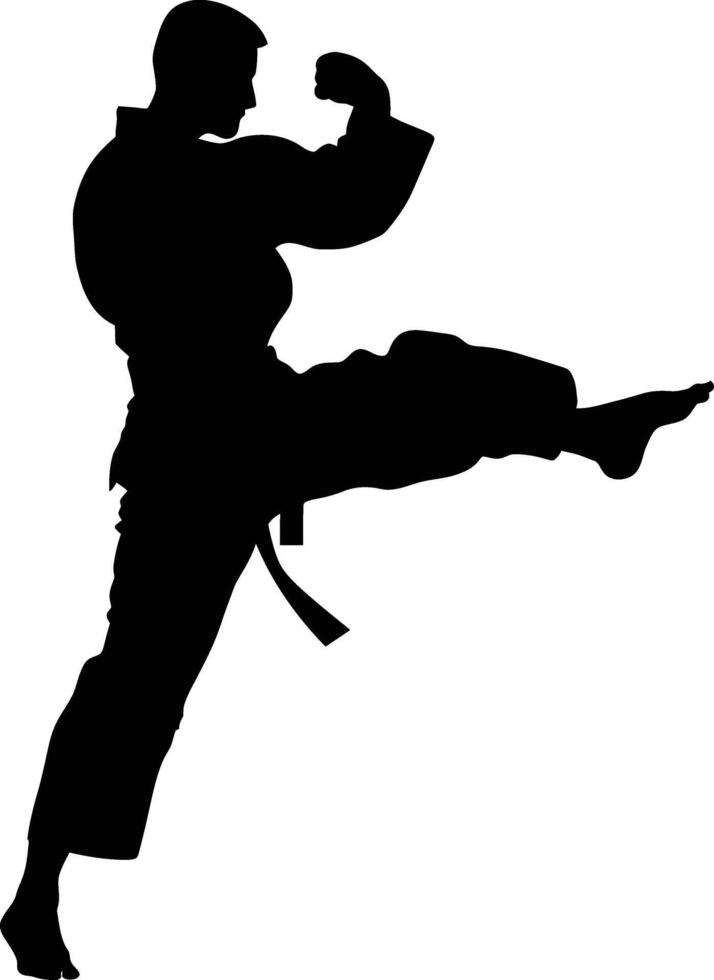 ai generado silueta tae kwon hacer o kárate patada lleno cuerpo negro color solamente vector