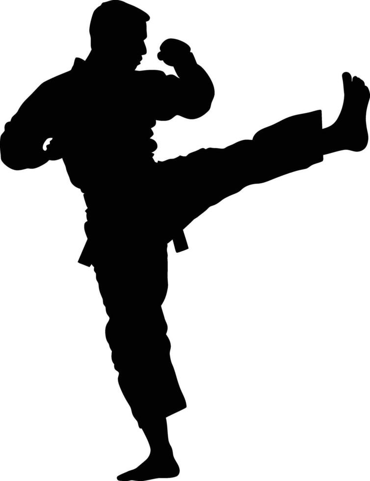 ai generado silueta tae kwon hacer o kárate patada lleno cuerpo negro color solamente vector