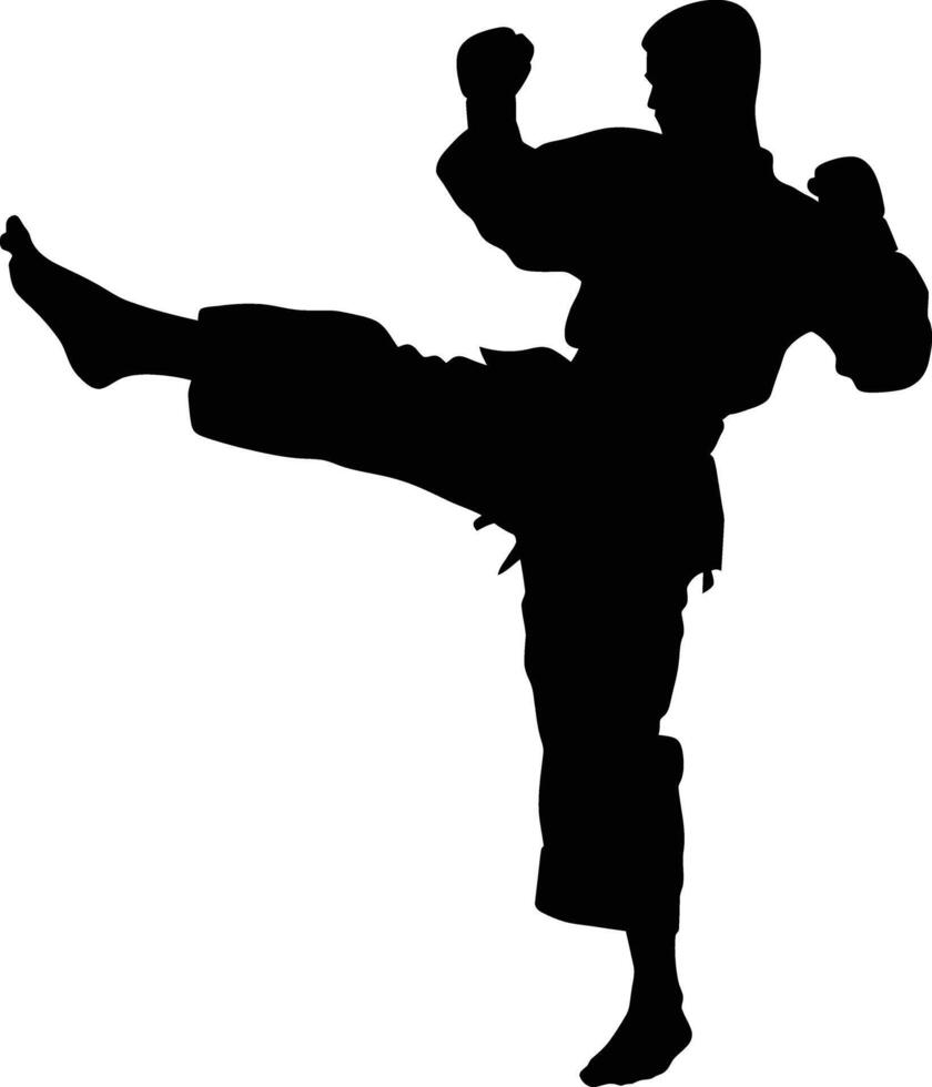 AI generated Silhouette tae kwon do or karate kick full body black color only vector