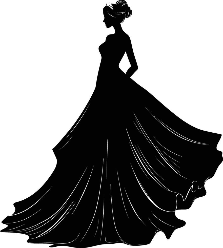 AI generated Silhouette the bride woman full body black color only vector