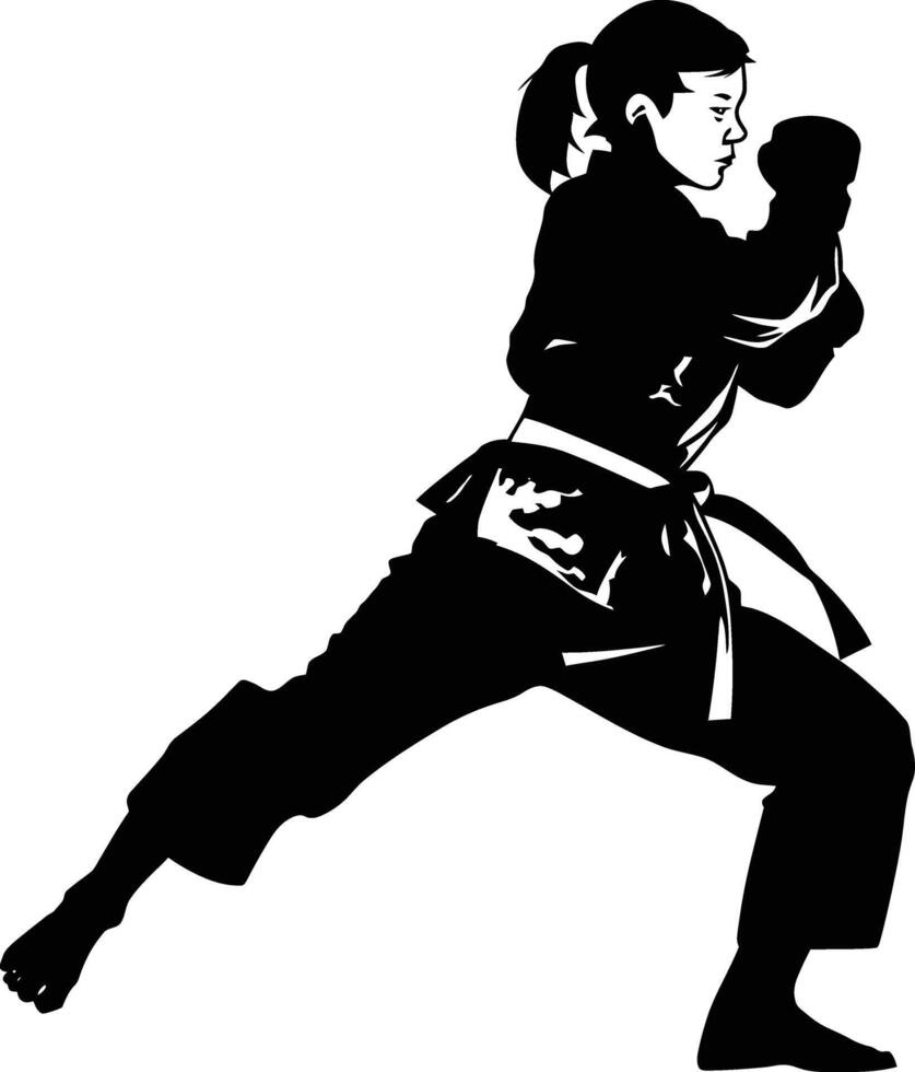 AI generated Silhouette tae kwon do or karate women kick full body black color only vector