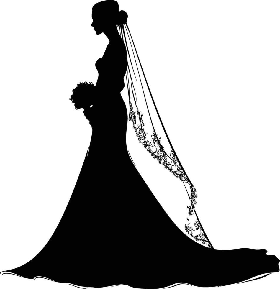 AI generated Silhouette the bride woman full body black color only vector