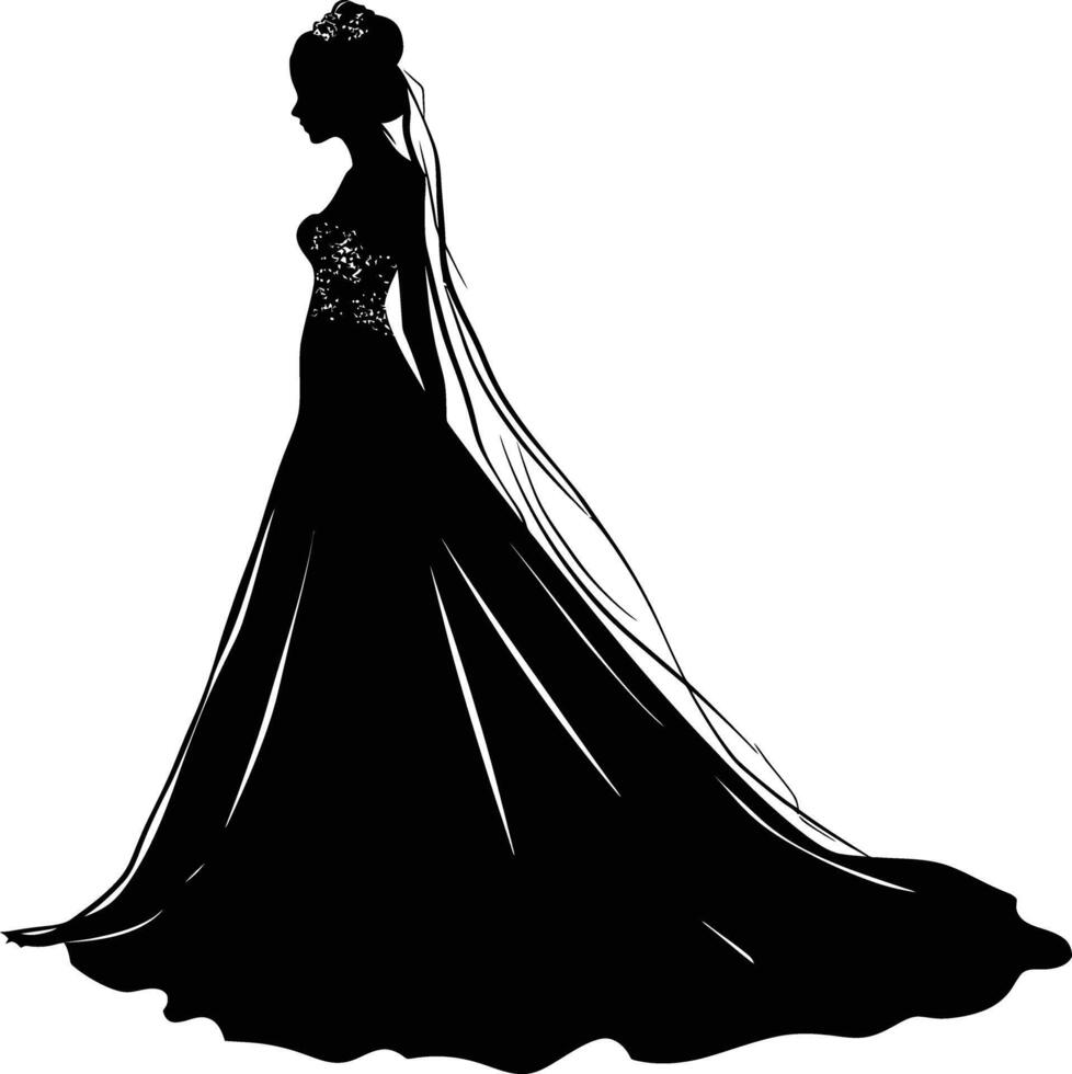 AI generated Silhouette the bride woman full body black color only vector