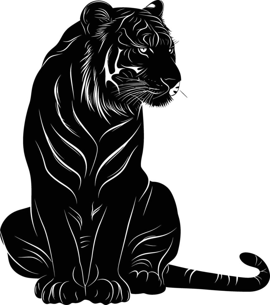 AI generated Silhouette tiger black color only full body vector