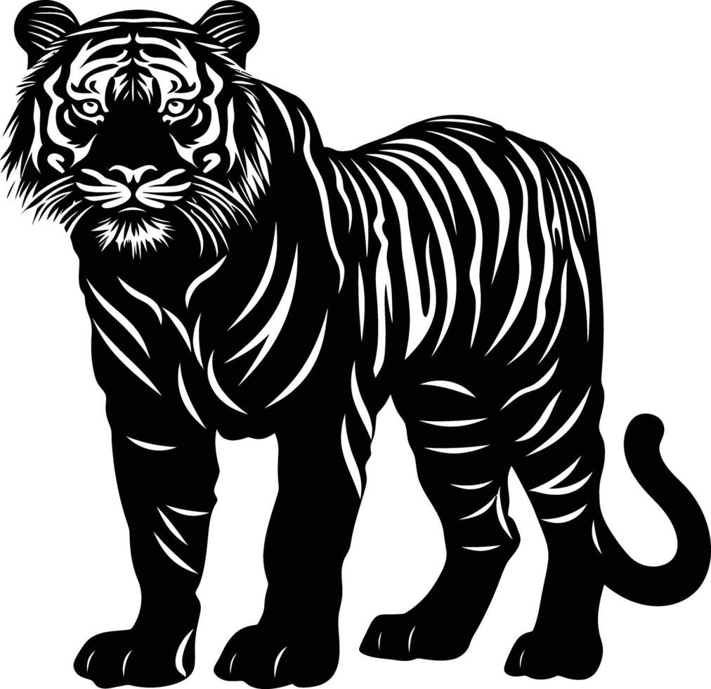 AI generated Silhouette tiger black color only full body vector