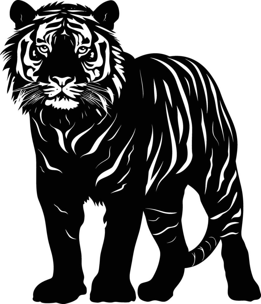 AI generated Silhouette tiger black color only full body vector