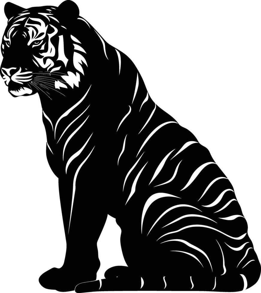 AI generated Silhouette tiger black color only full body vector