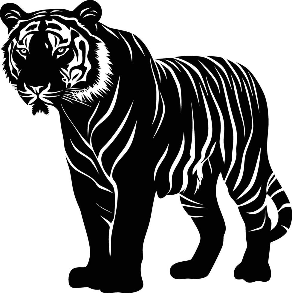 AI generated Silhouette tiger black color only full body vector