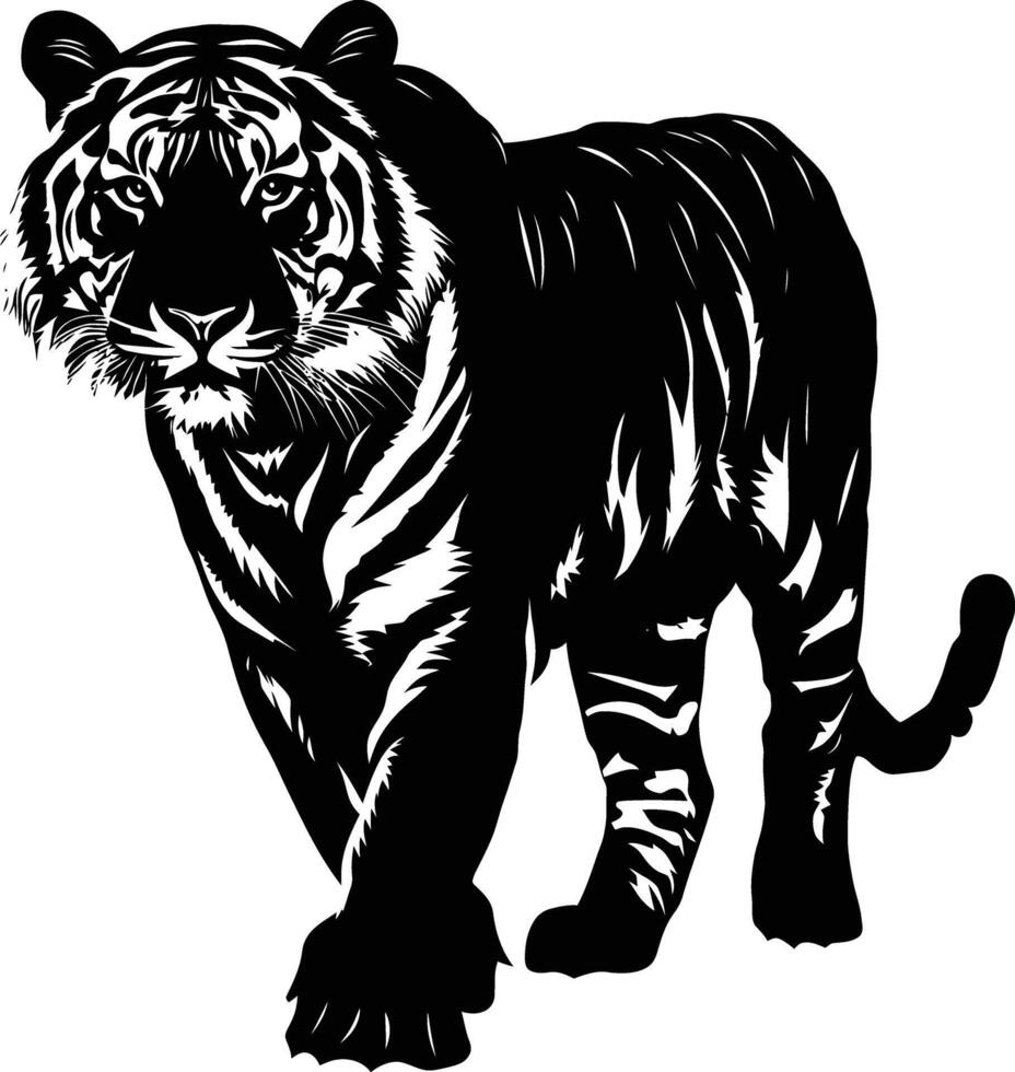 AI generated Silhouette tiger black color only full body vector