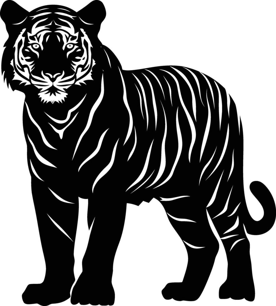 AI generated Silhouette tiger black color only full body vector