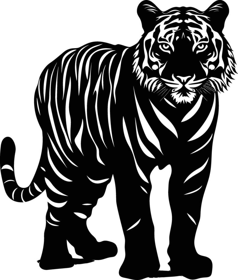 AI generated Silhouette tiger black color only full body vector