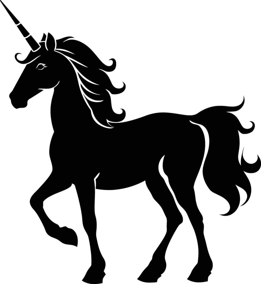 ai generado silueta unicornio lleno cuerpo negro color solamente vector