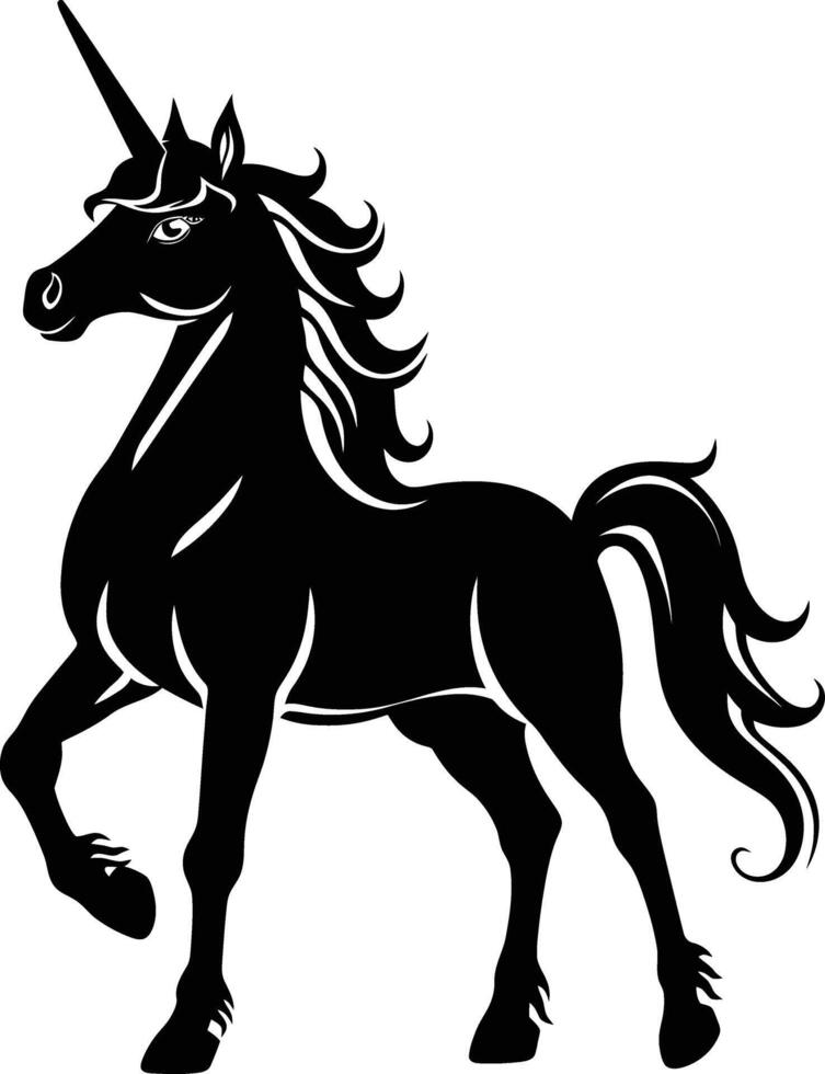 AI generated Silhouette unicorn full body black color only vector