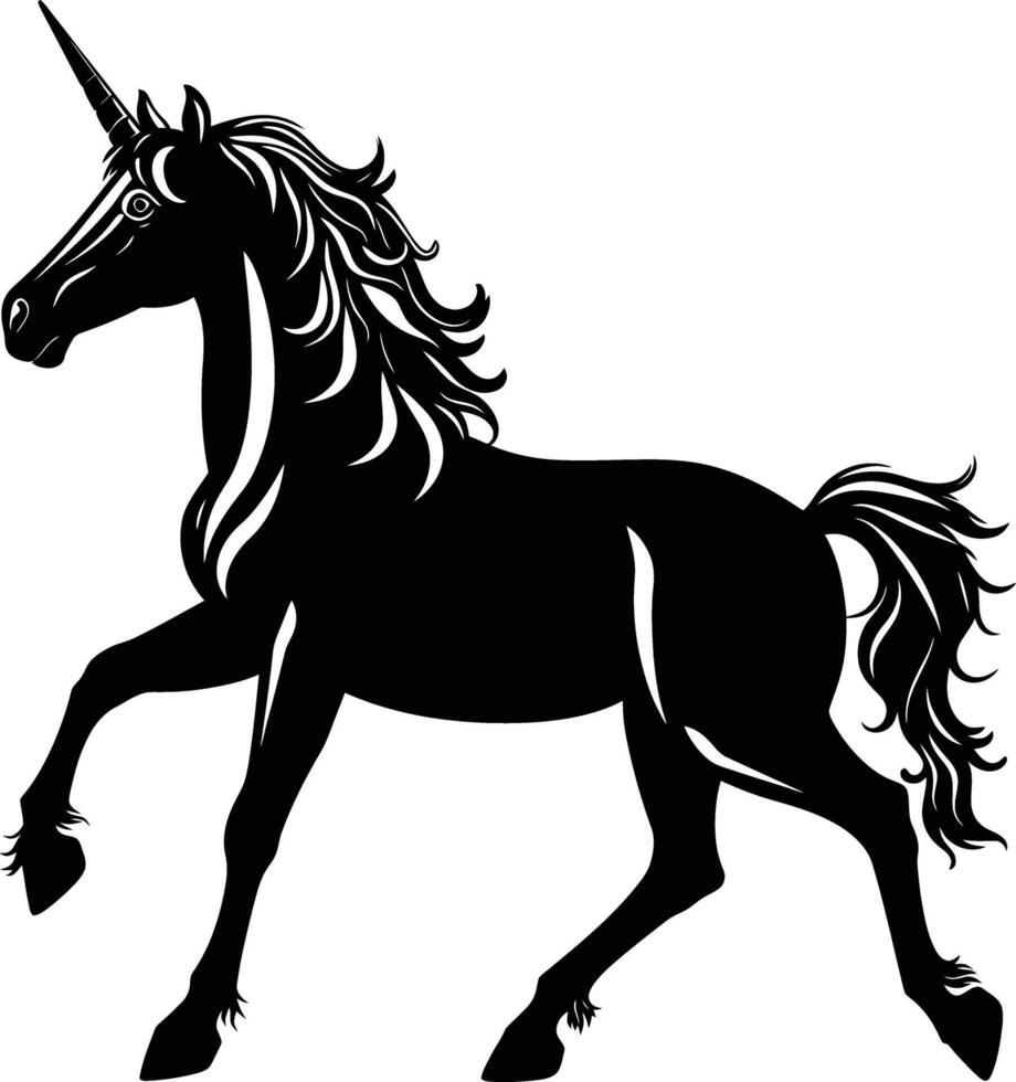 AI generated Silhouette unicorn full body black color only vector