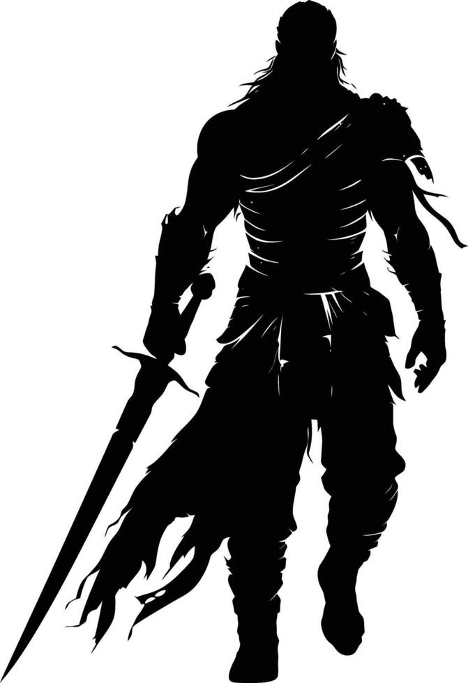 AI generated Silhouette warrior full body black color only vector