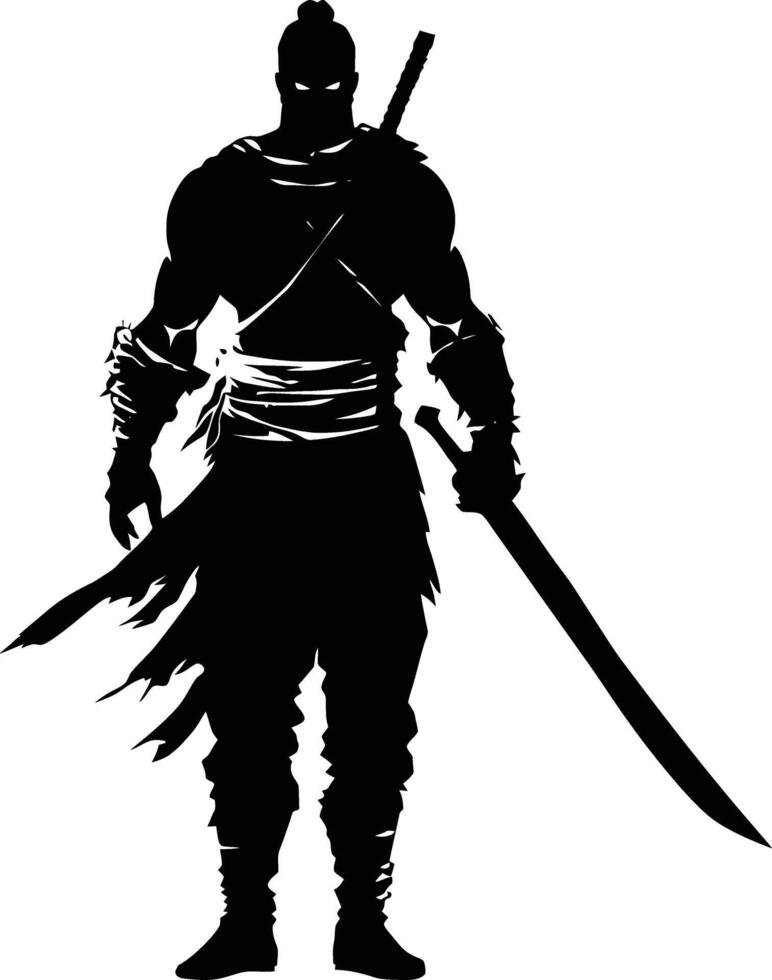 AI generated Silhouette warrior full body black color only vector