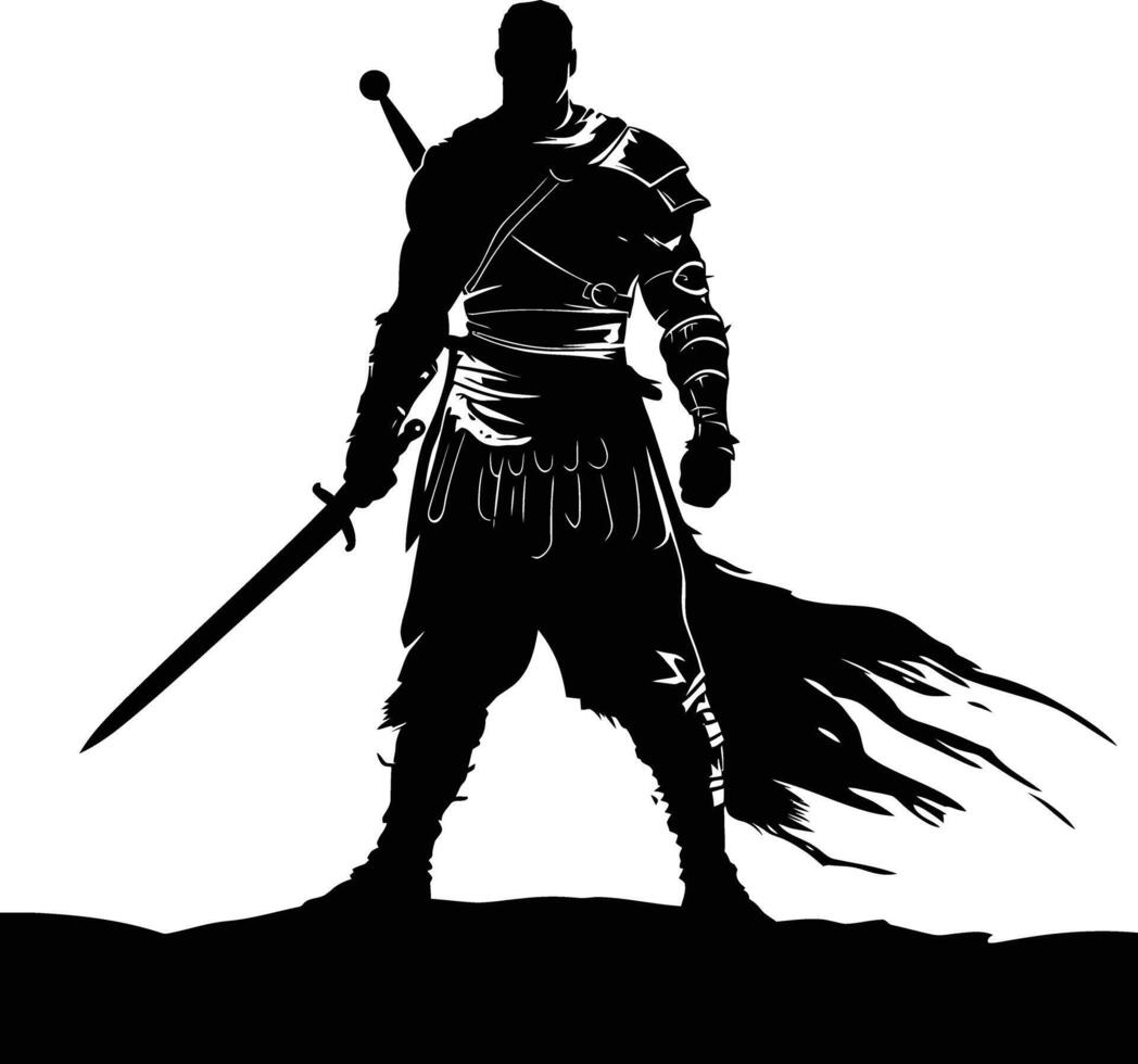 AI generated Silhouette warrior full body black color only vector