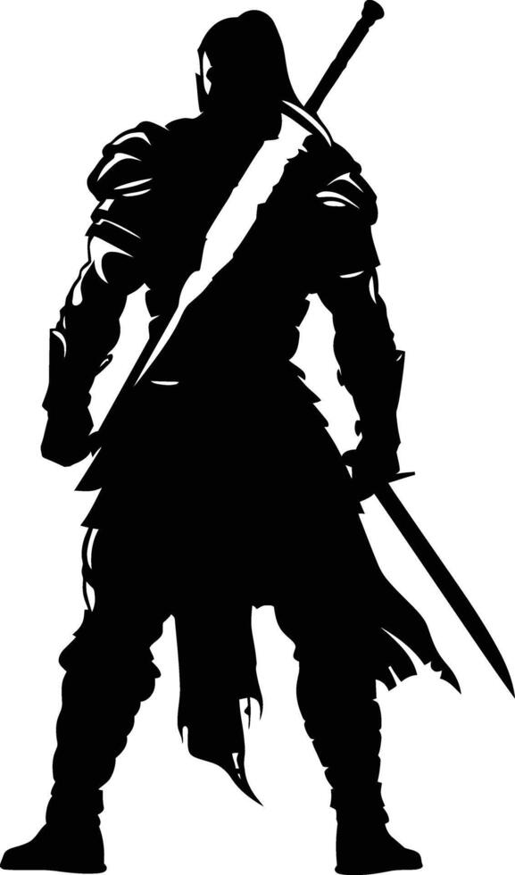AI generated Silhouette warrior full body black color only vector