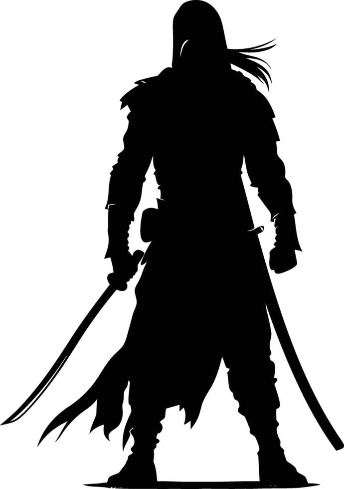 AI generated Silhouette warrior full body black color only vector