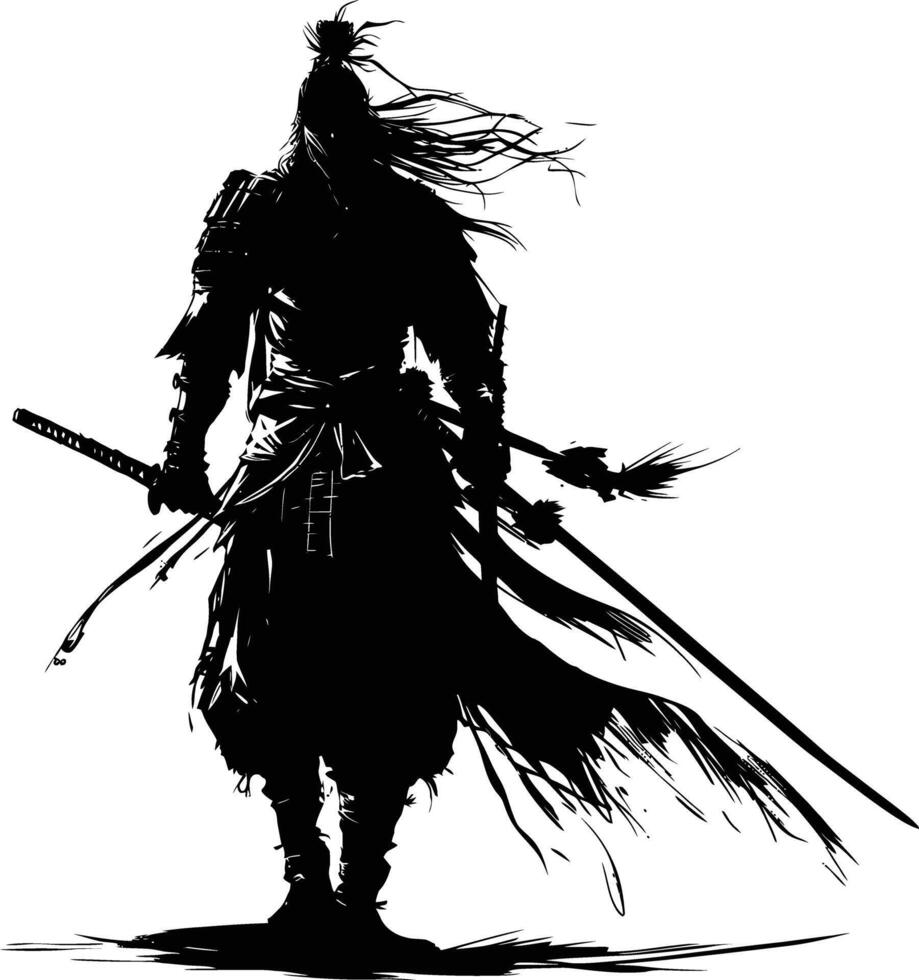 AI generated Silhouette warrior full body black color only vector