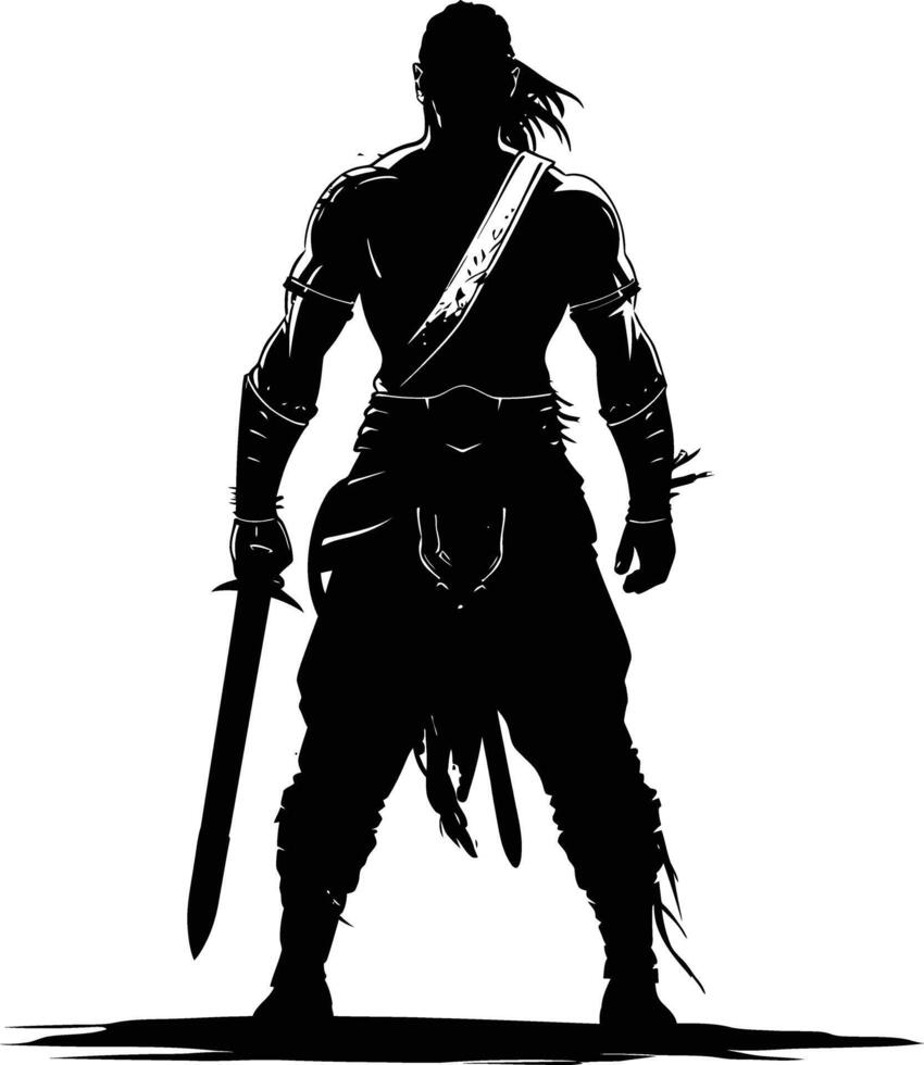AI generated Silhouette warrior full body black color only vector