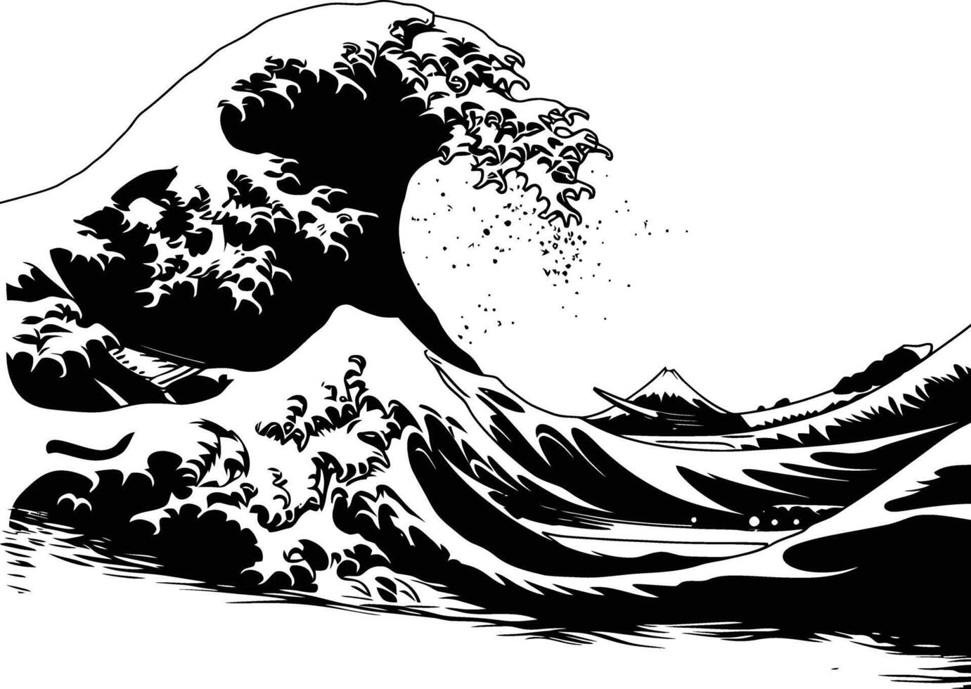 AI generated Silhouette wave on the beach black color only vector