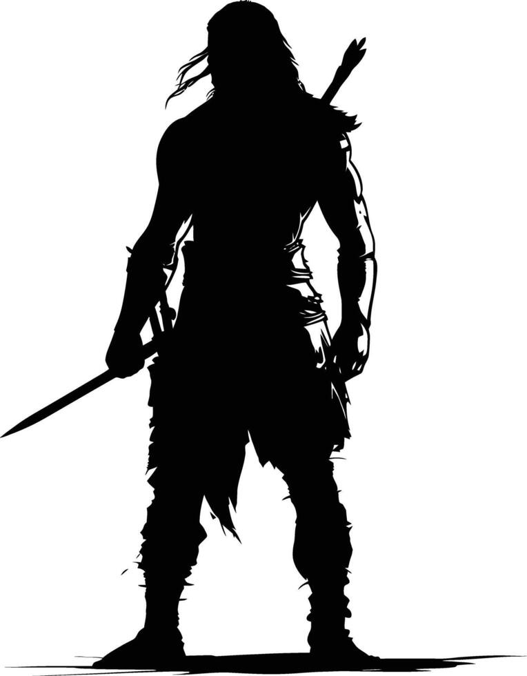 AI generated Silhouette warrior full body black color only vector