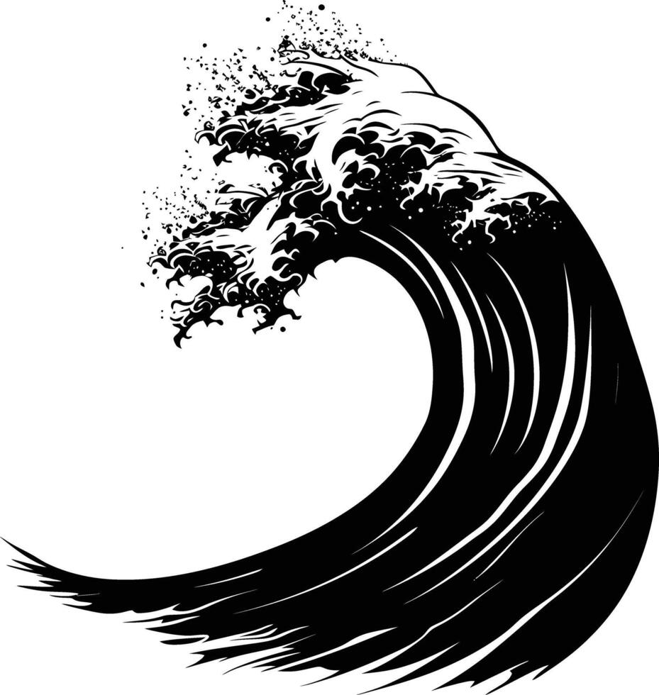 AI generated Silhouette wave on the beach black color only vector