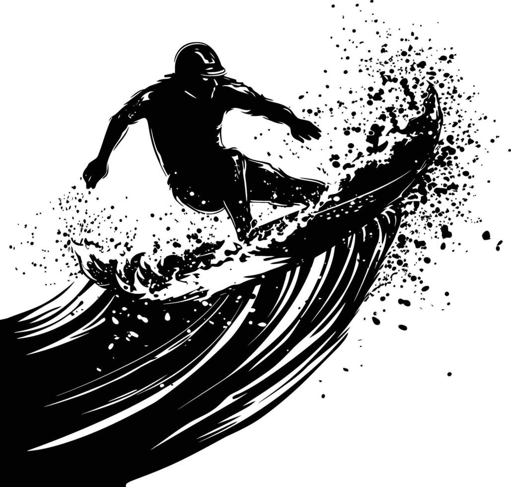 AI generated Silhouette wave on the beach black color only vector
