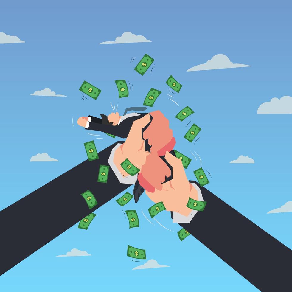 Businessman was squeezed by big hands and spent a lot of money vector