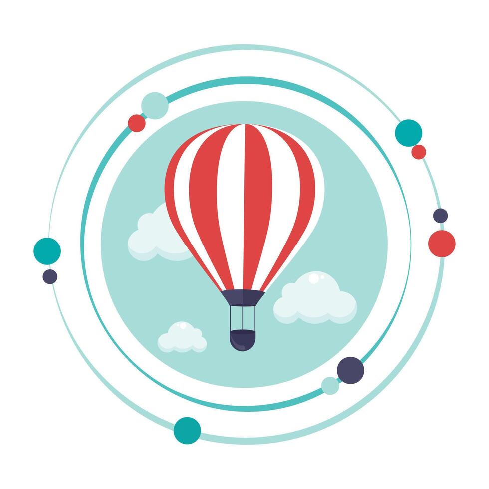 Hot air balloon in the sky with clouds graphic icon vector