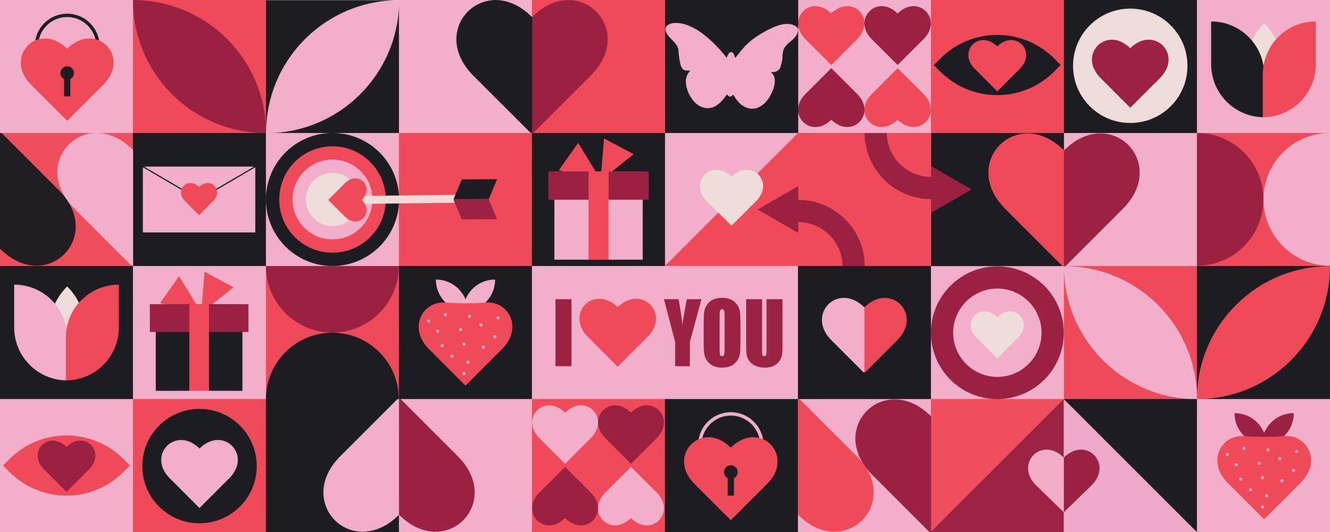 Geometric Valentine's Day pattern.Modern geometry mosaic vector background for packaging, cover, design, card, packaging.