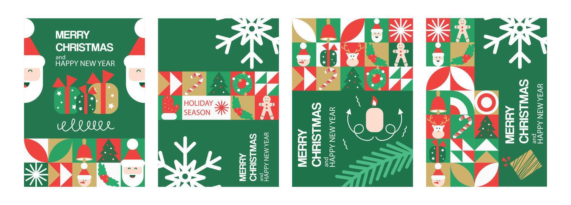 conjunto de geométrico alegre Navidad y nuevo año carteles vector ilustración para saludo tarjetas, carteles, cubre en un moderno minimalista estilo.