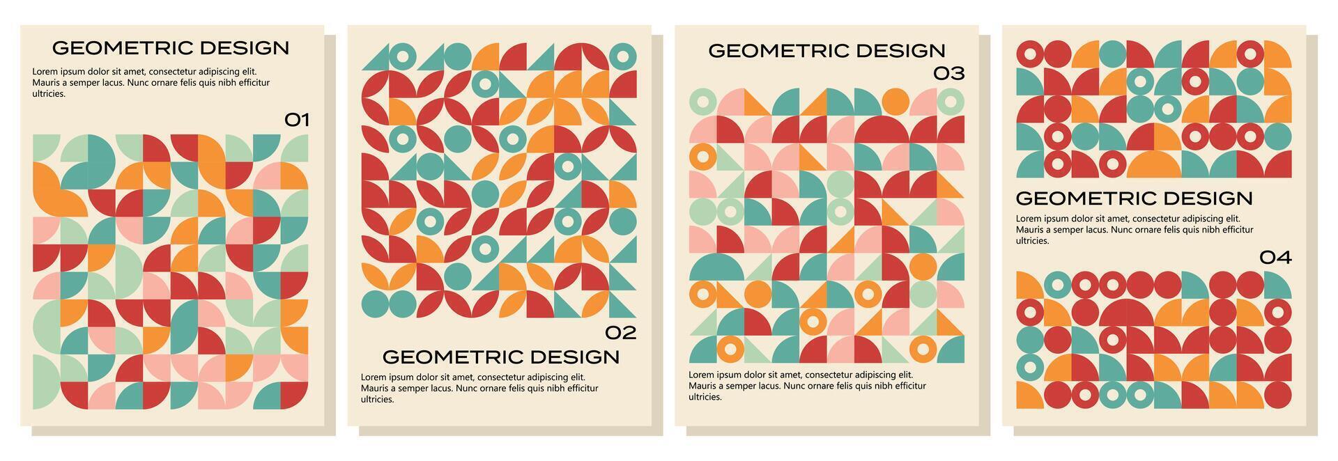 Posters of vector abstract geometric shapes. Template design for background, magazine, cover. Red retro background. Modern vector illustration.