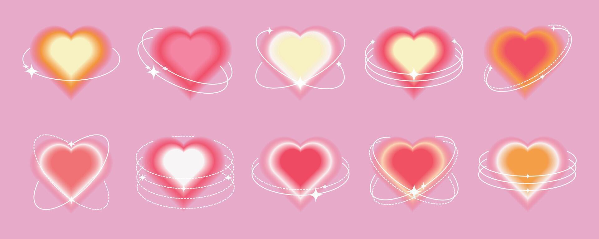 Blurred aura heart with geometric shapes, lines. Aesthetic elements for cards, collage, posters, placard, web design. Modern vector illustration of Valentine's day.