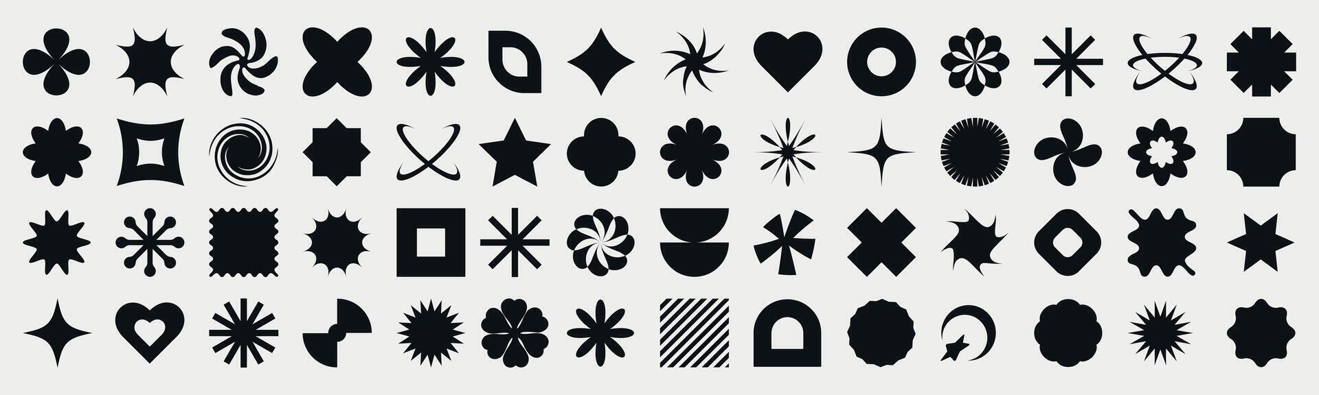 colección de y2k elementos. moderno geométrico formas de brutalismo retro elementos estrella, corazón, círculo, formas para plantillas, web diseño, carteles vector ilustración.
