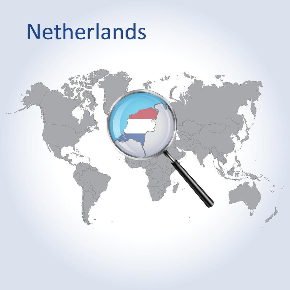 Magnified map Netherlands with the flag of Netherlands enlargement of map, Vector file