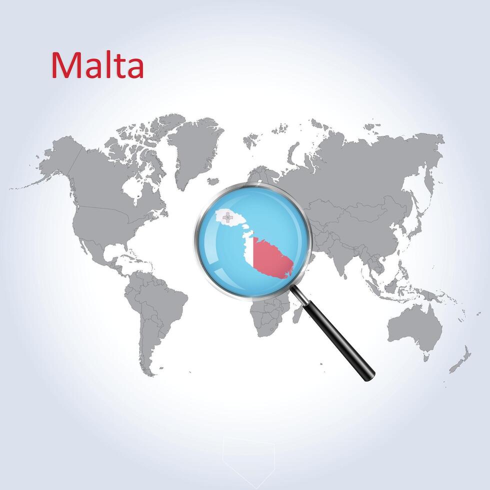 Magnified map Malta with the flag of Malta enlargement of maps, Vector Art