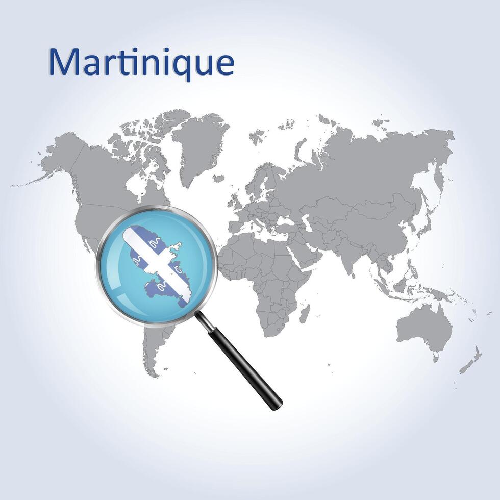 Magnified map Martinique with the flag of Martinique enlargement of maps, Vector Art
