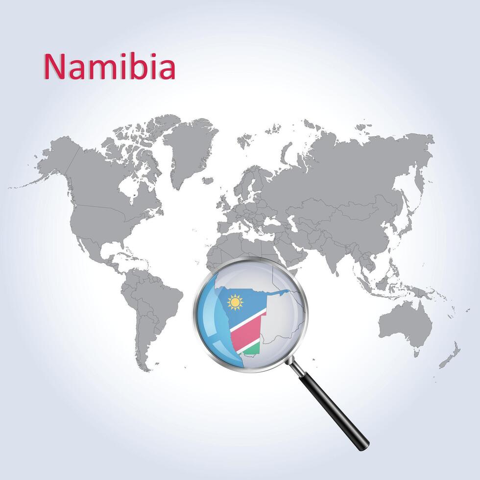 Magnified map Namibia with the flag of Namibia enlargement of maps Vector Art